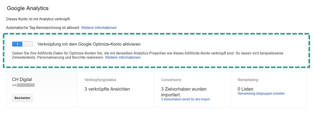 Google Optimize AdWords Verknüpfung