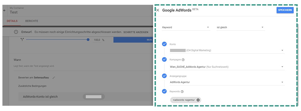 Google Optimize AdWords Ausrichtung