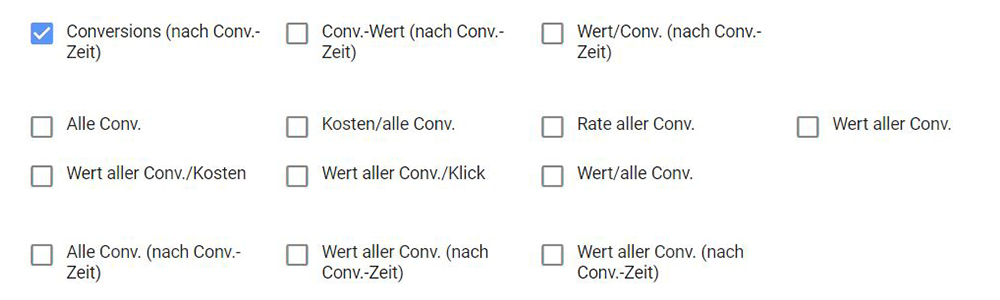 Google Ads Conversion Zeiträume Auswahl