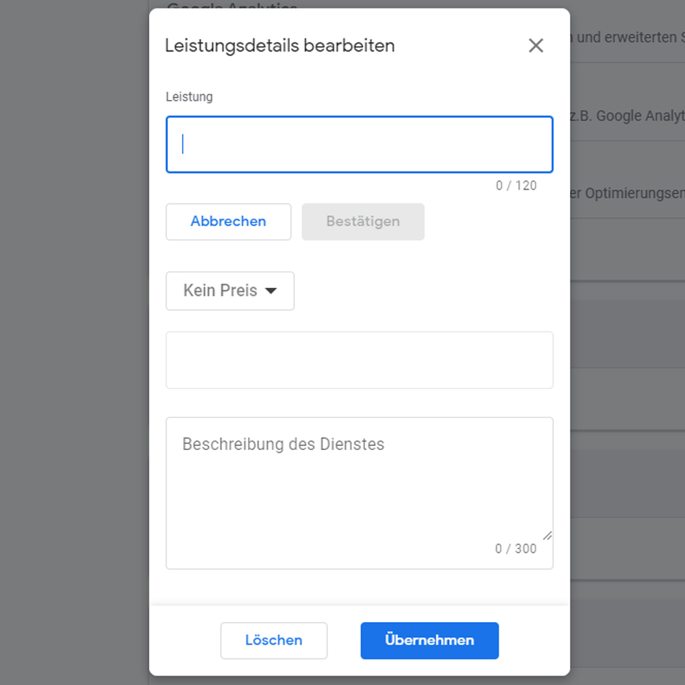 Google My Business Leistungen