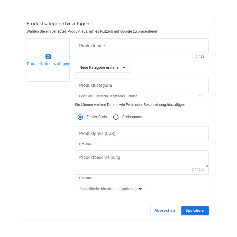 Google My Business Produkte