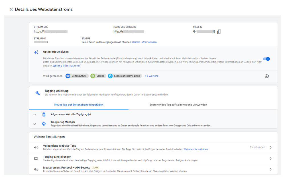 Google Analytics 4 Web Datenstream
